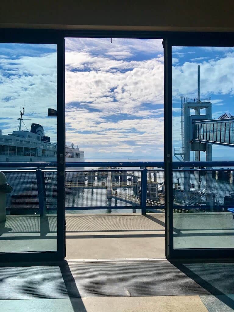 looking out at the ferry landing from the tsawwassen ferry terminal lounge